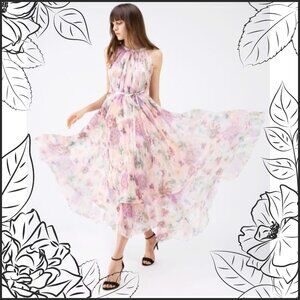 Sunflower Blossom Watercolor Chiffon Maxi Dress
